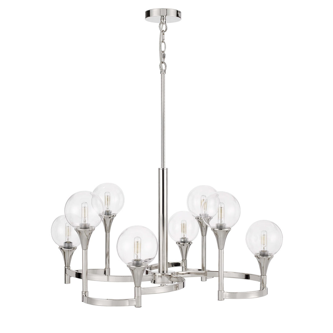 15W X 8  Metal Chandelier And Clear Round Glass Shades