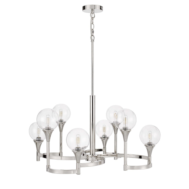 15W X 8  Metal Chandelier And Clear Round Glass Shades