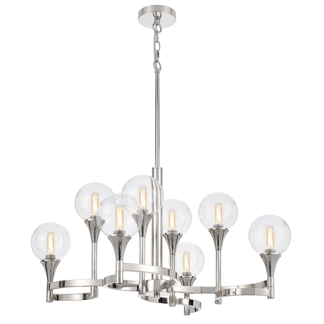 15W X 8  Metal Chandelier And Clear Round Glass Shades