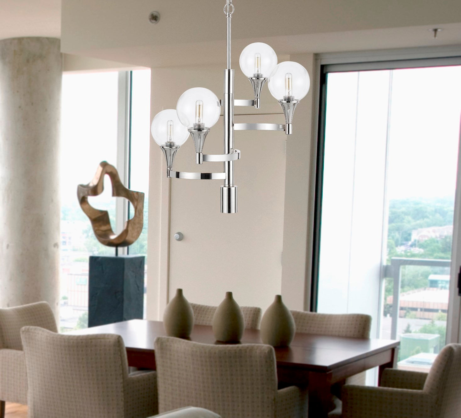 Metal Chandelier With A 3K Led 6W Down Light Clear Round Glass Shades