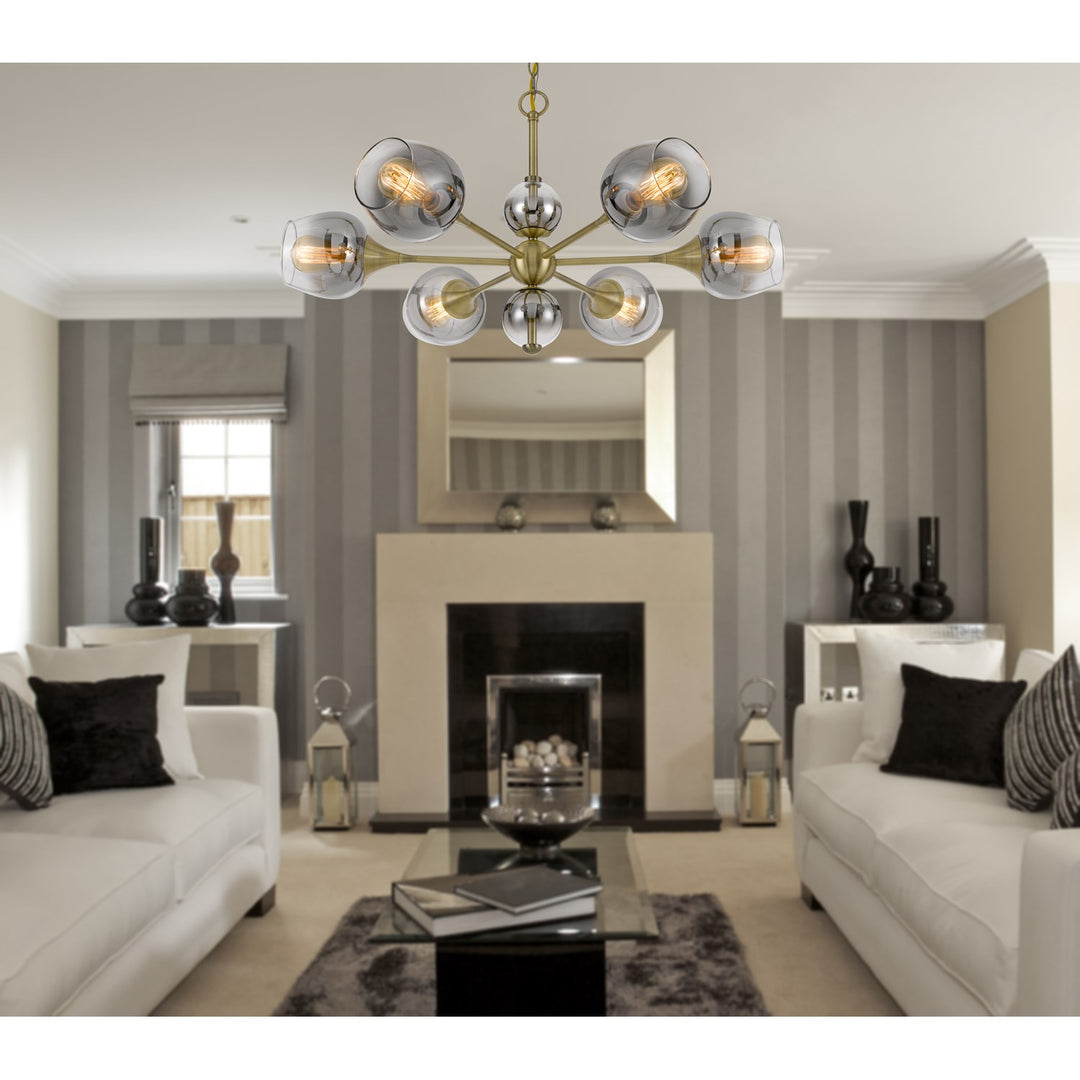 60W X 6  Metal Chandelier With Electoral Plated Smoked Glass Shades