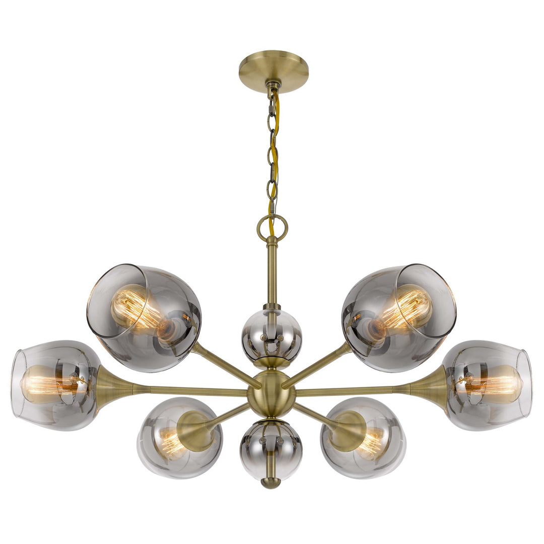 60W X 6  Metal Chandelier With Electoral Plated Smoked Glass Shades