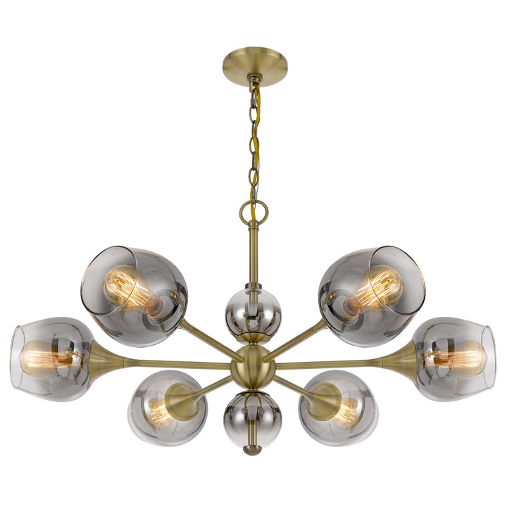 60W X 6  Metal Chandelier With Electoral Plated Smoked Glass Shades