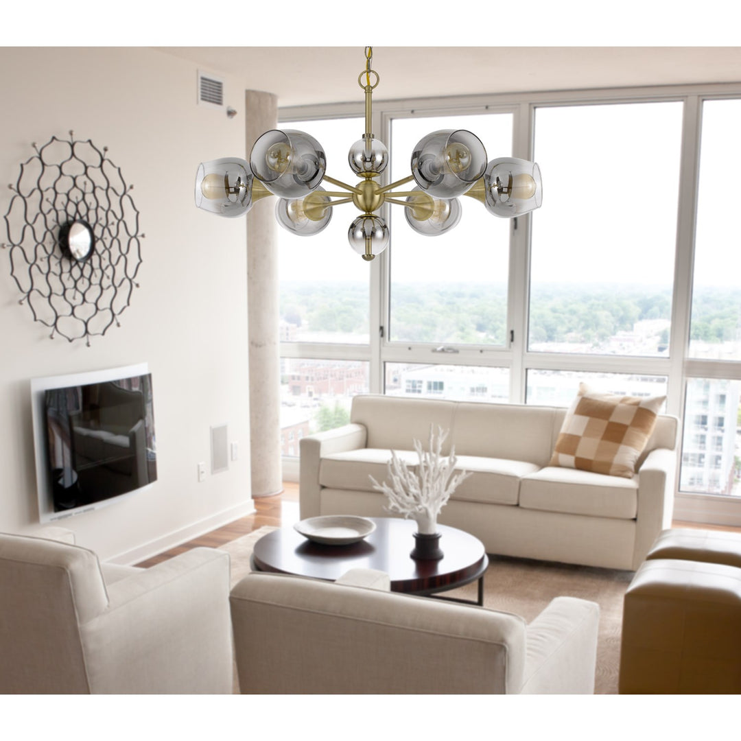 60W X 6  Metal Chandelier With Electoral Plated Smoked Glass Shades