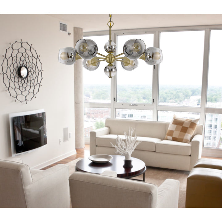60W X 6  Metal Chandelier With Electoral Plated Smoked Glass Shades