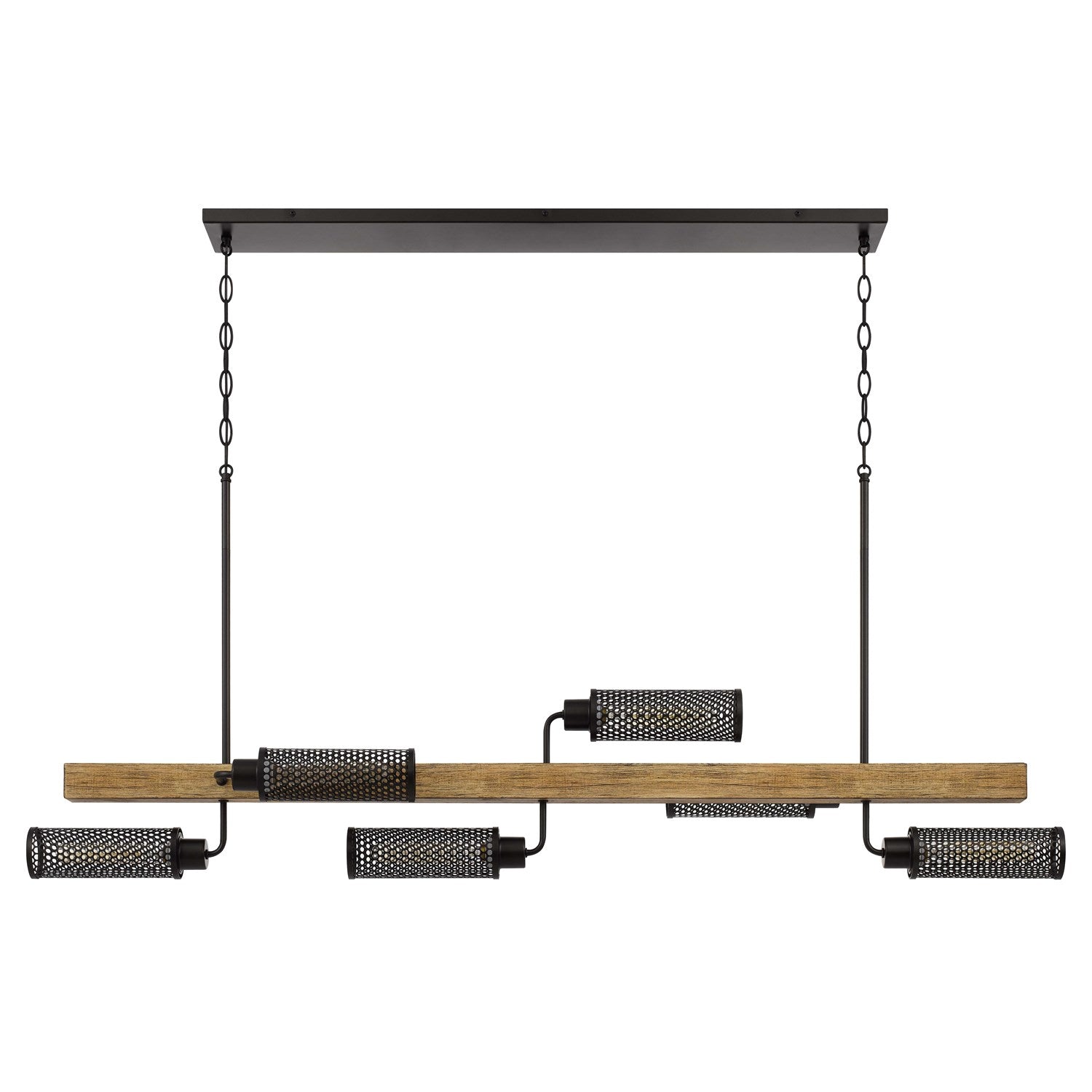 60W X 6  Pine Wood Island Chandelier With Metal Mesh Shades by CAL Lighting