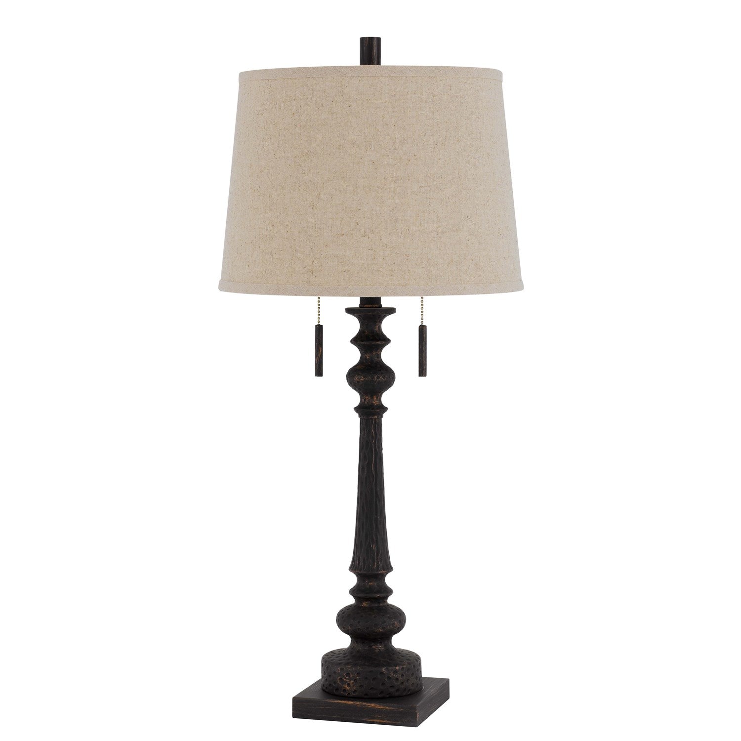 Resin Table Lamp With Pull Chain Switch And Hardback Linen Shade by CAL Lighting