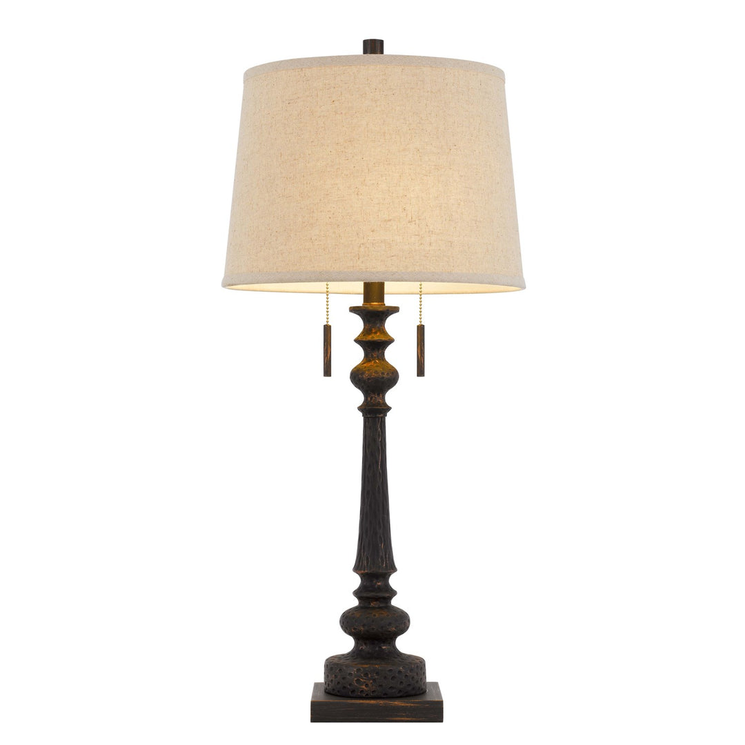Resin Table Lamp With Pull Chain Switch And Hardback Linen Shade