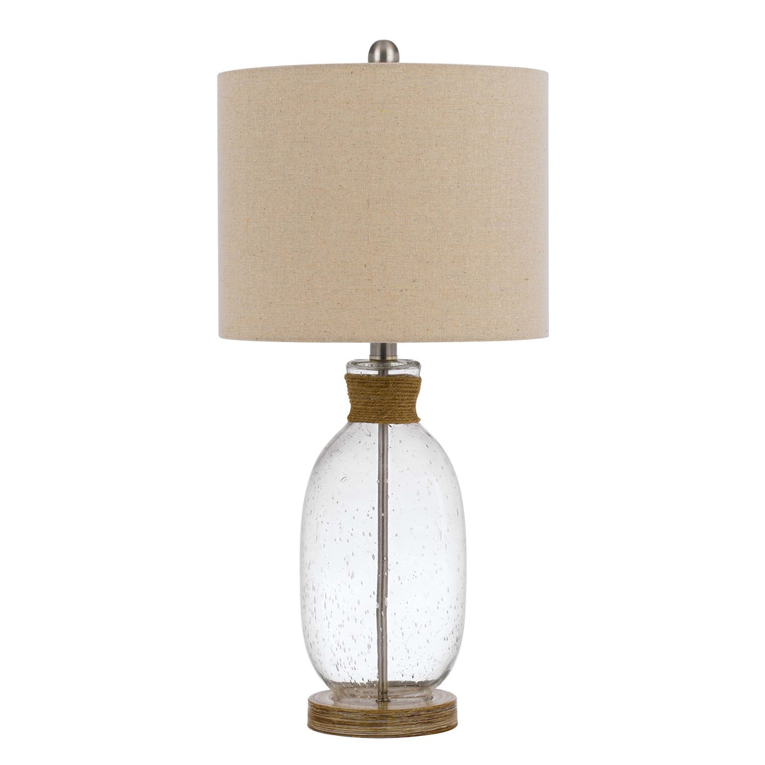Bubbled Glass Table Lamp With Resin Base And Hardback Drum Linen Shade by CAL Lighting