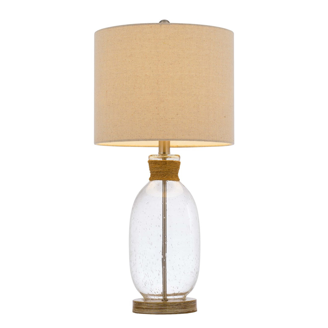 Bubbled Glass Table Lamp With Resin Base And Hardback Drum Linen Shade