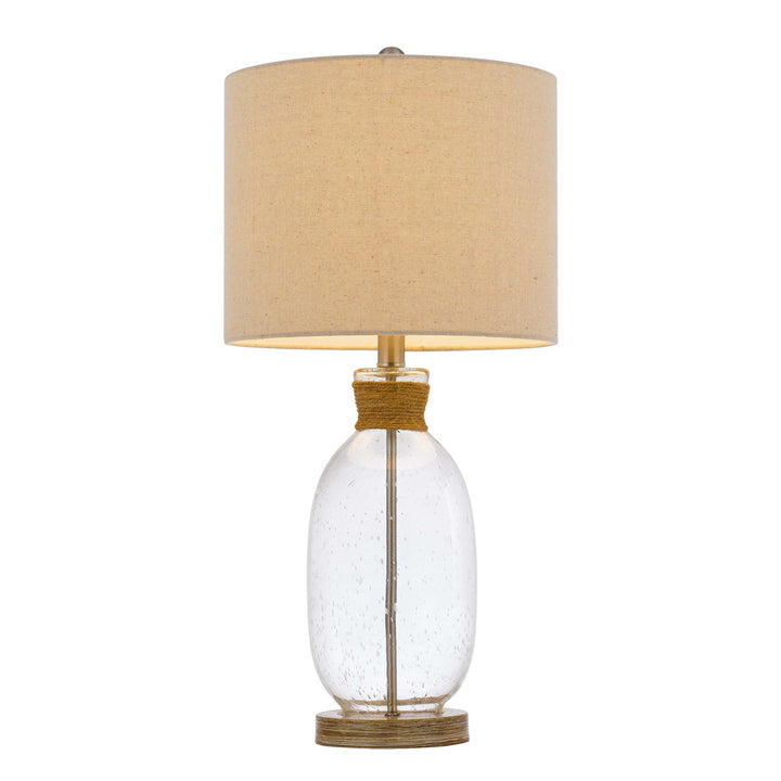 Bubbled Glass Table Lamp With Resin Base And Hardback Drum Linen Shade