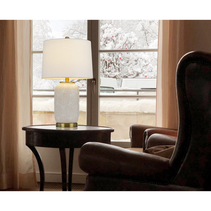 150W 3 Way  Ceramic Table Lamp With Hardback Fabric Shade