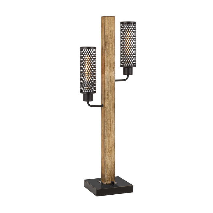 Lantern Style Rubber Wood / Metal Table Lamp With Mesh Metal Shades