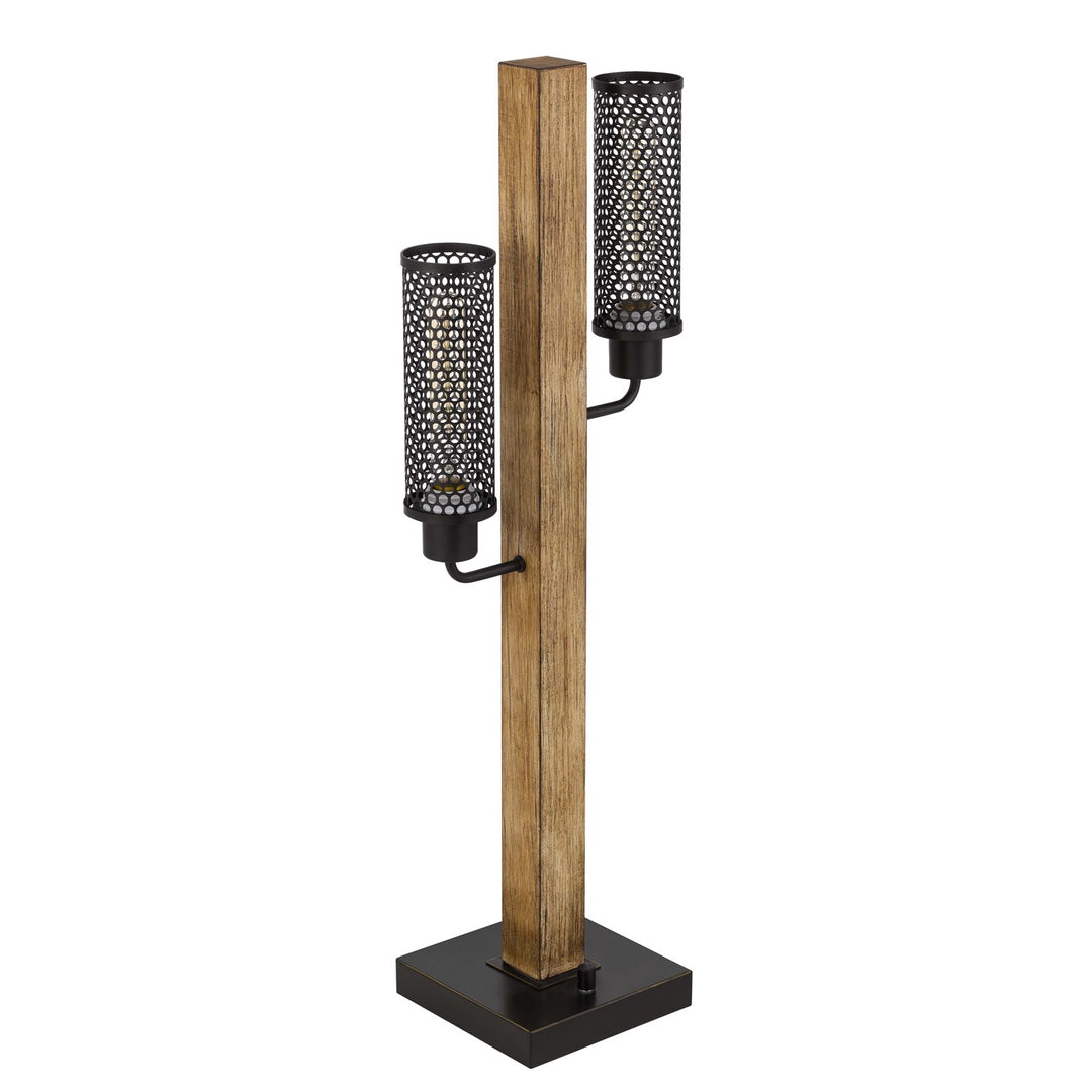 Lantern Style Rubber Wood / Metal Table Lamp With Mesh Metal Shades