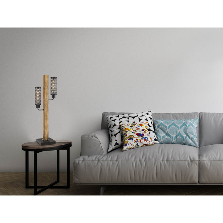 Lantern Style Rubber Wood / Metal Table Lamp With Mesh Metal Shades