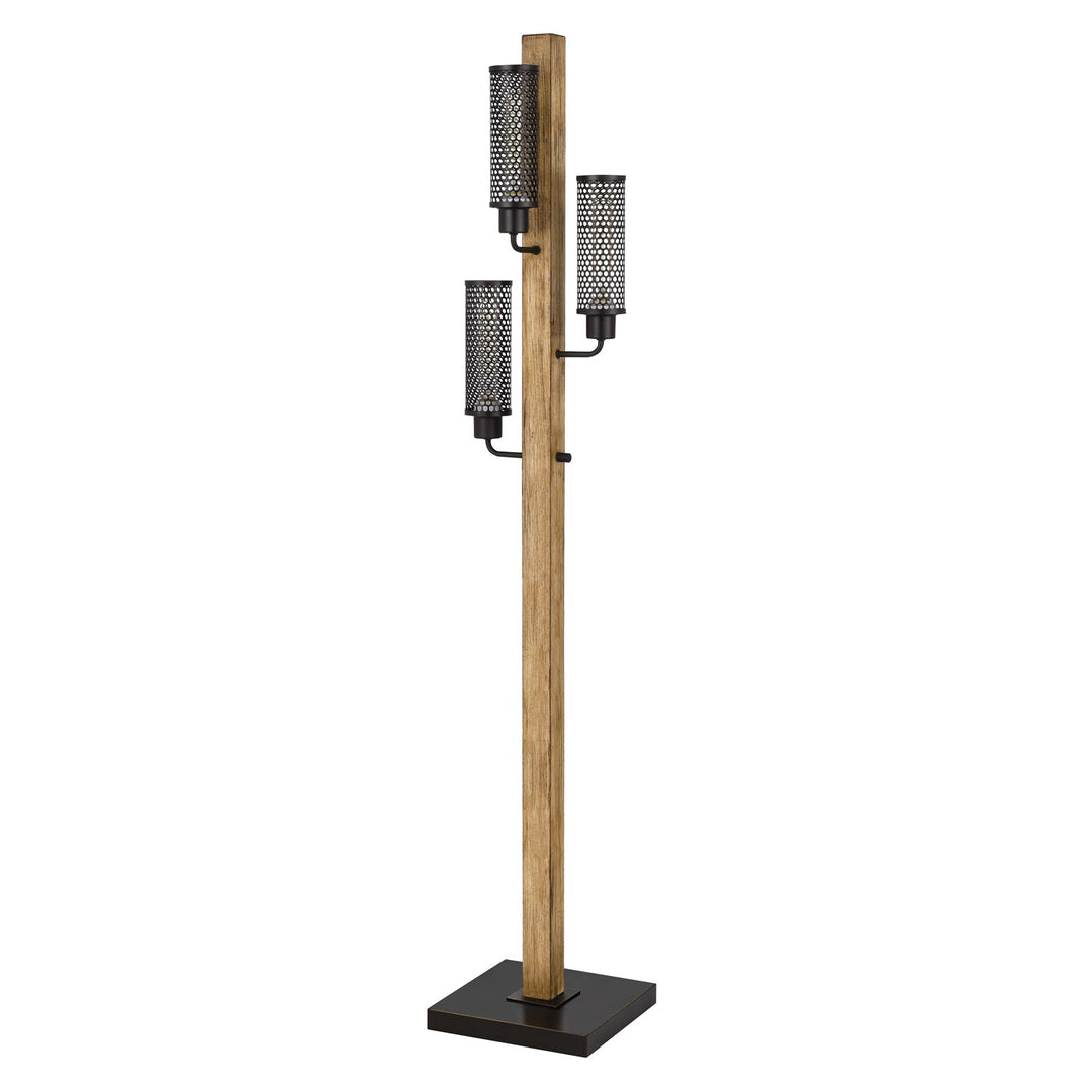 Lantern Style Rubber Wood / Metal Floor Lamp With Mesh Metal Shades by CAL Lighting