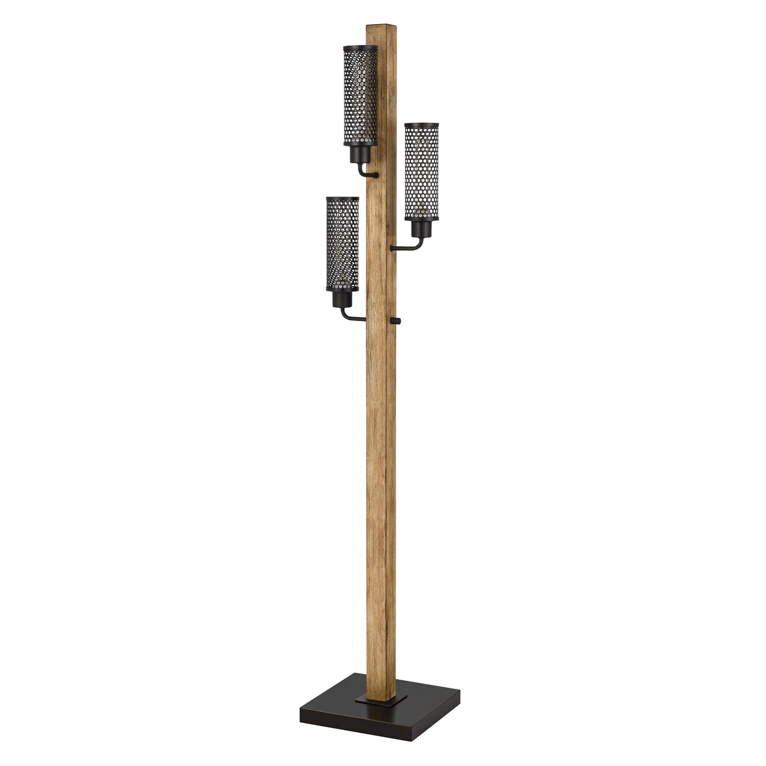 Lantern Style Rubber Wood / Metal Floor Lamp With Mesh Metal Shades by CAL Lighting