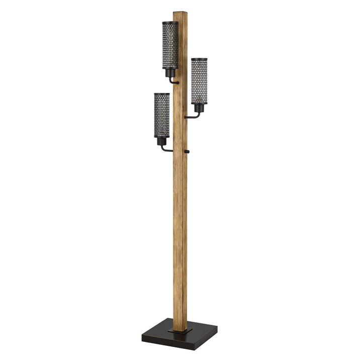 Lantern Style Rubber Wood / Metal Floor Lamp With Mesh Metal Shades by CAL Lighting