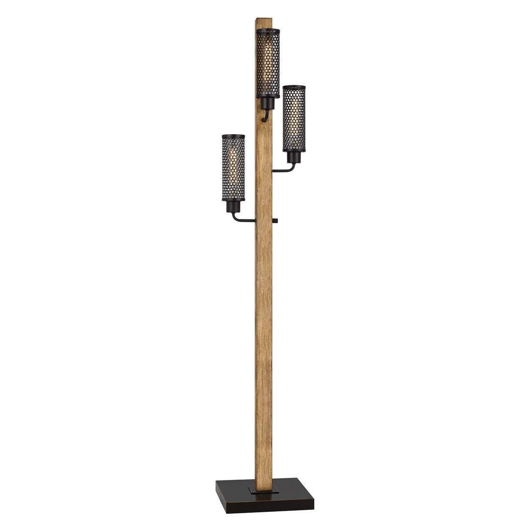 Lantern Style Rubber Wood / Metal Floor Lamp With Mesh Metal Shades