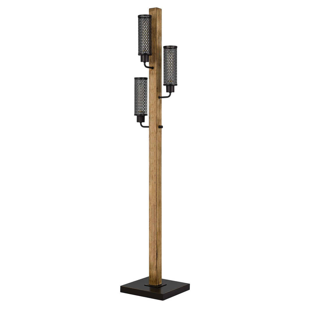 Lantern Style Rubber Wood / Metal Floor Lamp With Mesh Metal Shades