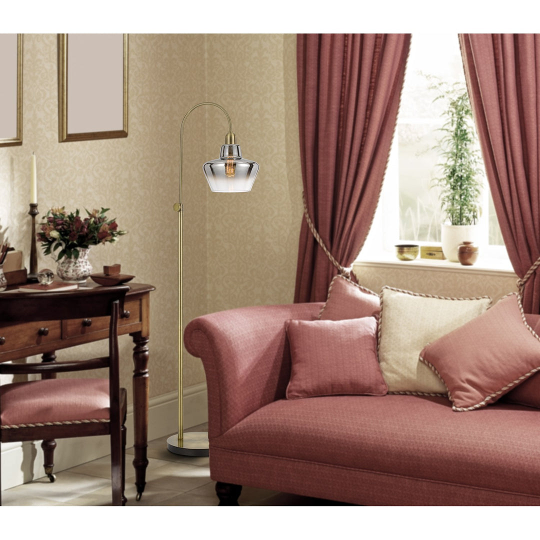 40W  Metal Arc Floor Lamp With Electoral Plated Smoked Glass Shade