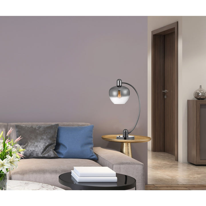 Metal Arc Table Lamp With Electoral Plated Smoked Glass Shade