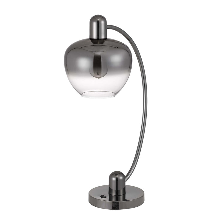 Metal Arc Table Lamp With Electoral Plated Smoked Glass Shade