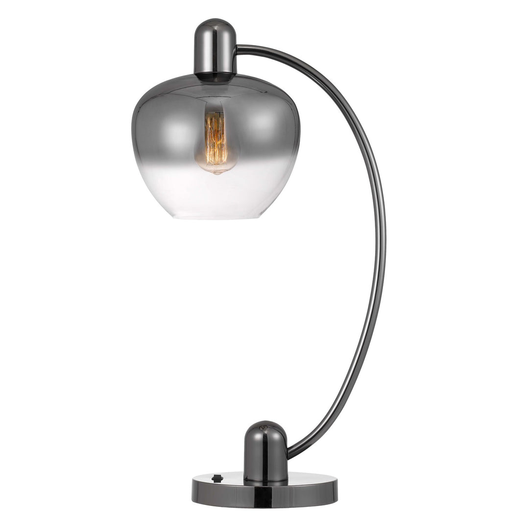 Metal Arc Table Lamp With Electoral Plated Smoked Glass Shade