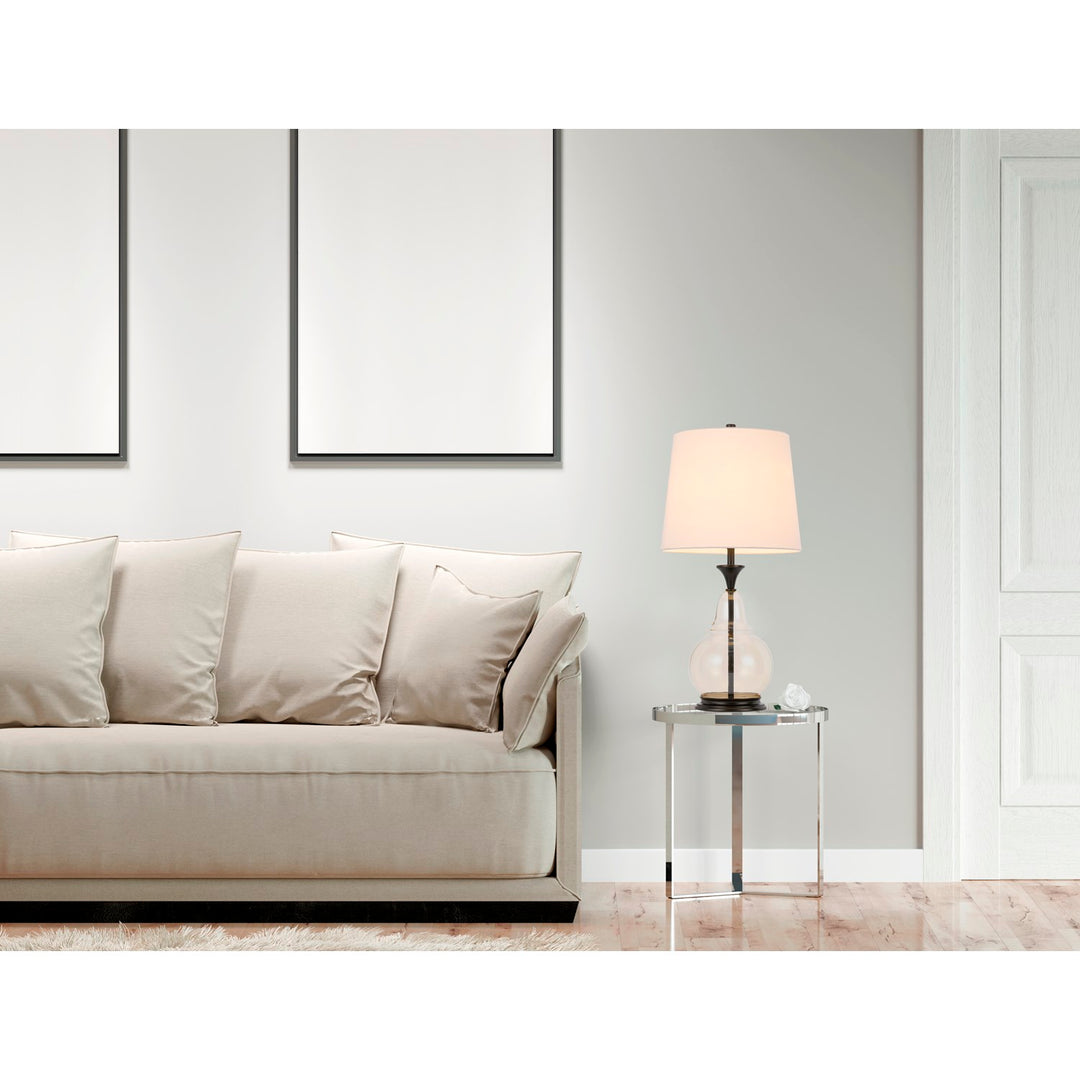 150W 3 Way  Glass Table Lamp With Hardback Fabric Shade