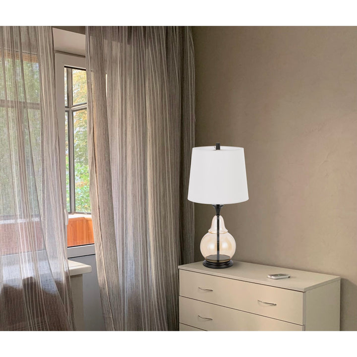 150W 3 Way  Glass Table Lamp With Hardback Fabric Shade