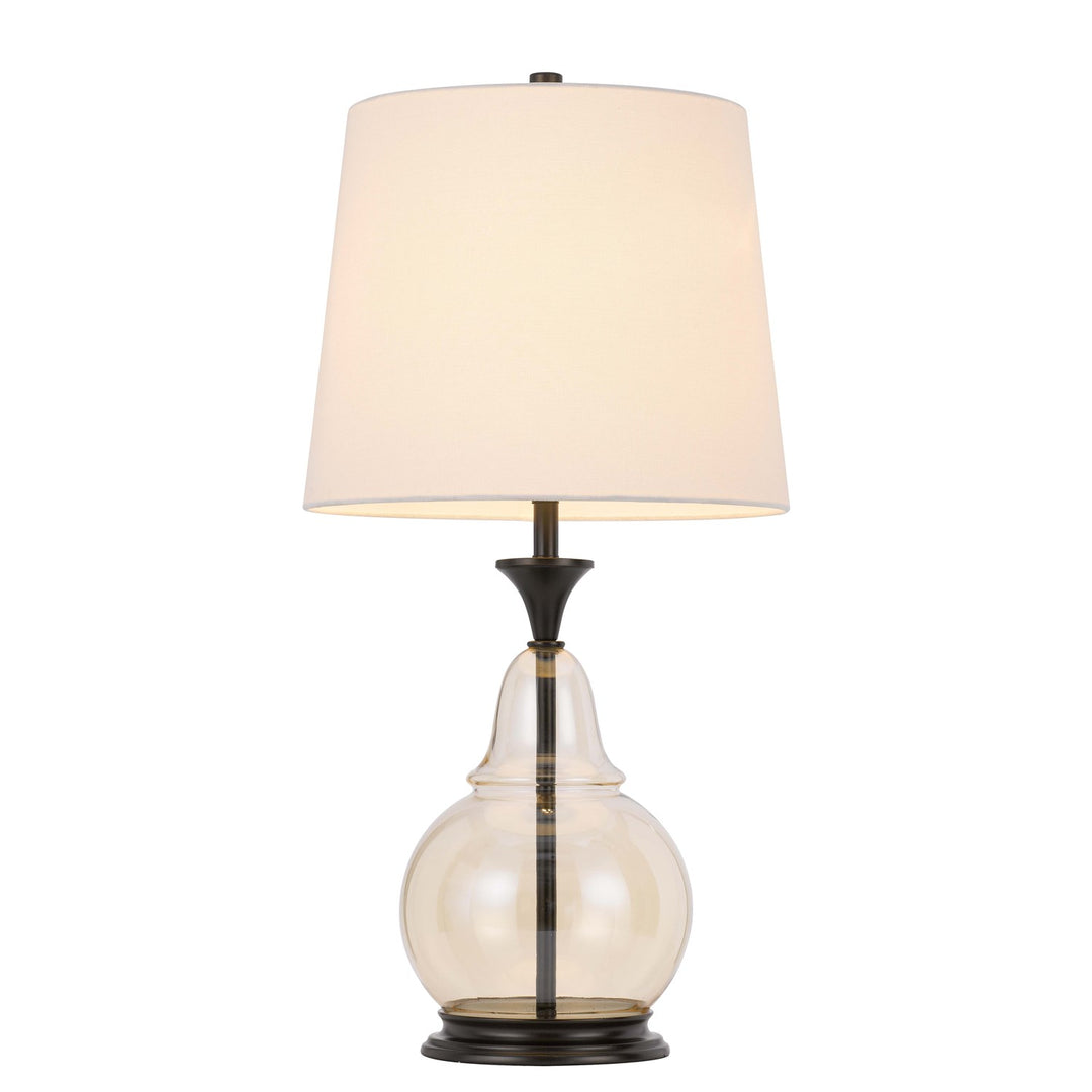 150W 3 Way  Glass Table Lamp With Hardback Fabric Shade