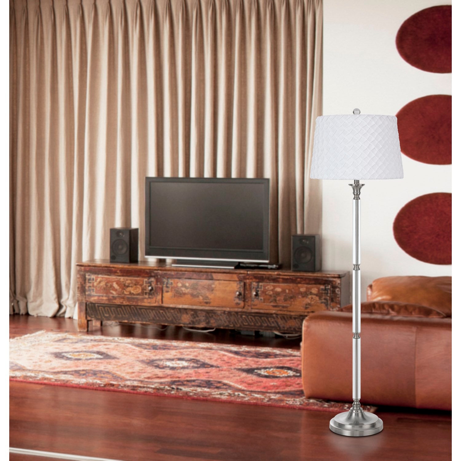 150W 3 Way  Crystal/Metal Floor Lamp With Pleated Hardback Shade