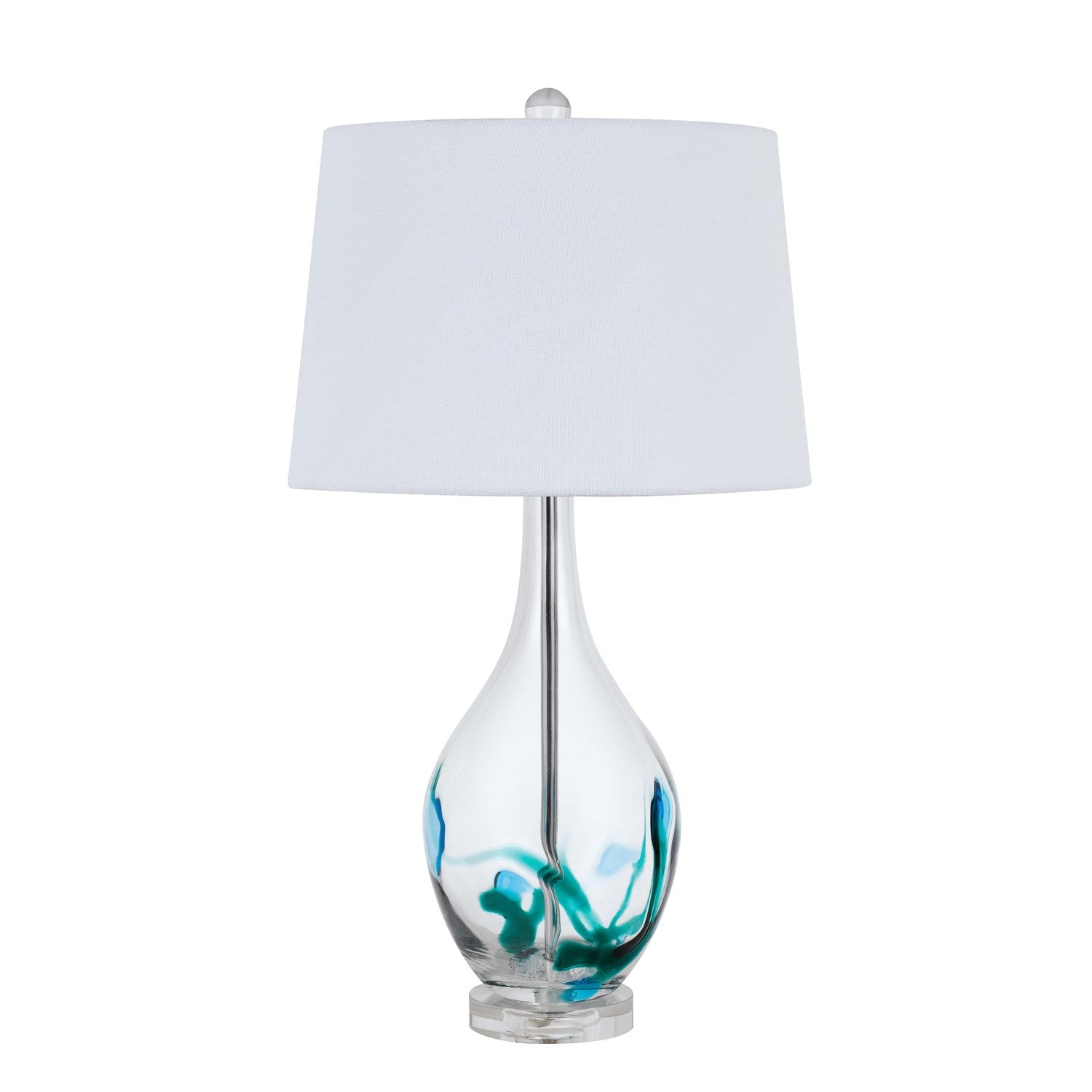 150W 3 Way  Glass Table Lamp With Hardback Taper Drum Fabric Shade by CAL Lighting