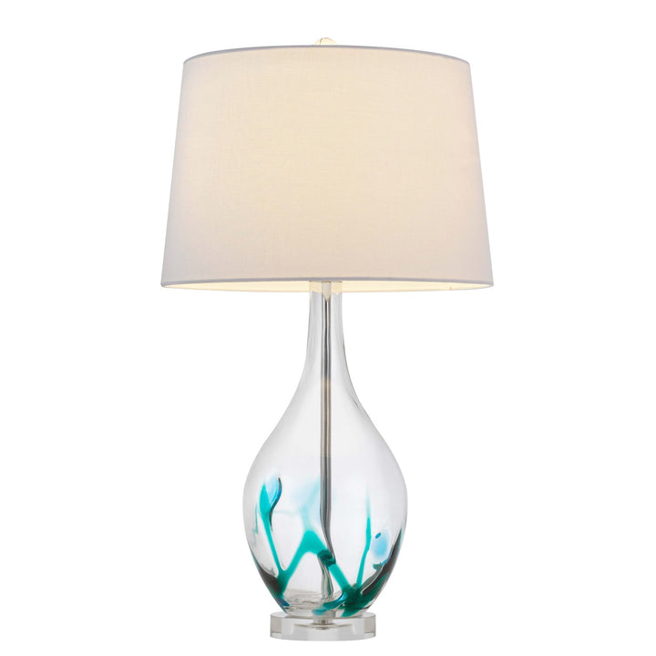 150W 3 Way  Glass Table Lamp With Hardback Taper Drum Fabric Shade