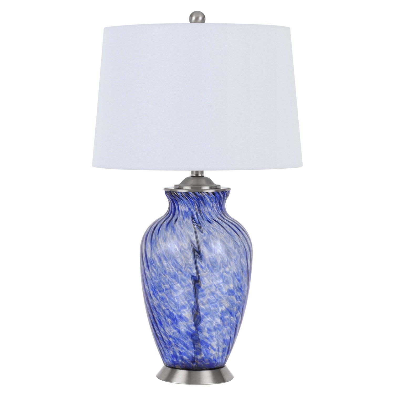 150W 3 Way  Glass Table Lamp With Hardback Taper Drum Fabric Shade by CAL Lighting