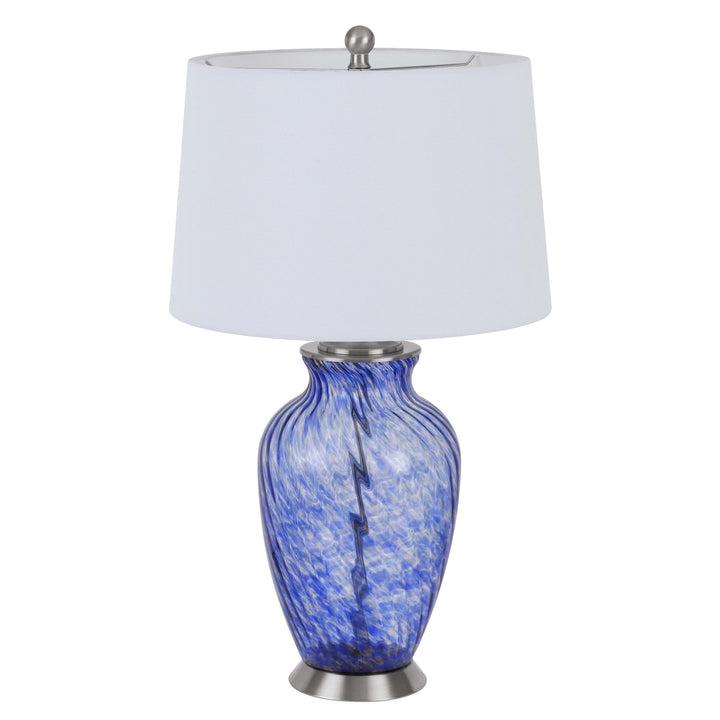 150W 3 Way  Glass Table Lamp With Hardback Taper Drum Fabric Shade