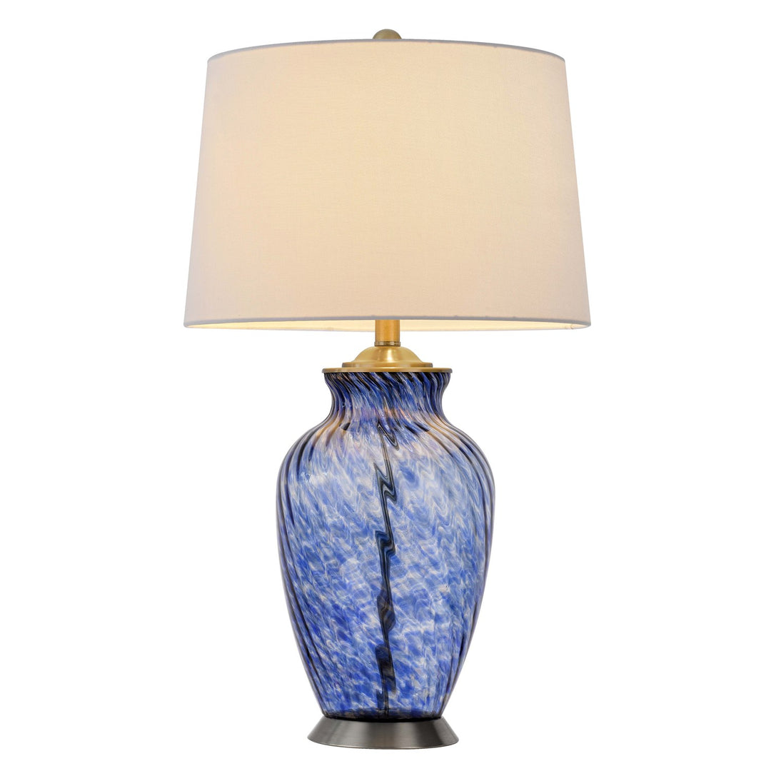 150W 3 Way  Glass Table Lamp With Hardback Taper Drum Fabric Shade