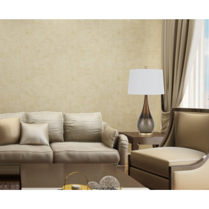 150W 3 Way  Metal Table Lamp With Hardback Taper Drum Fabric Shade