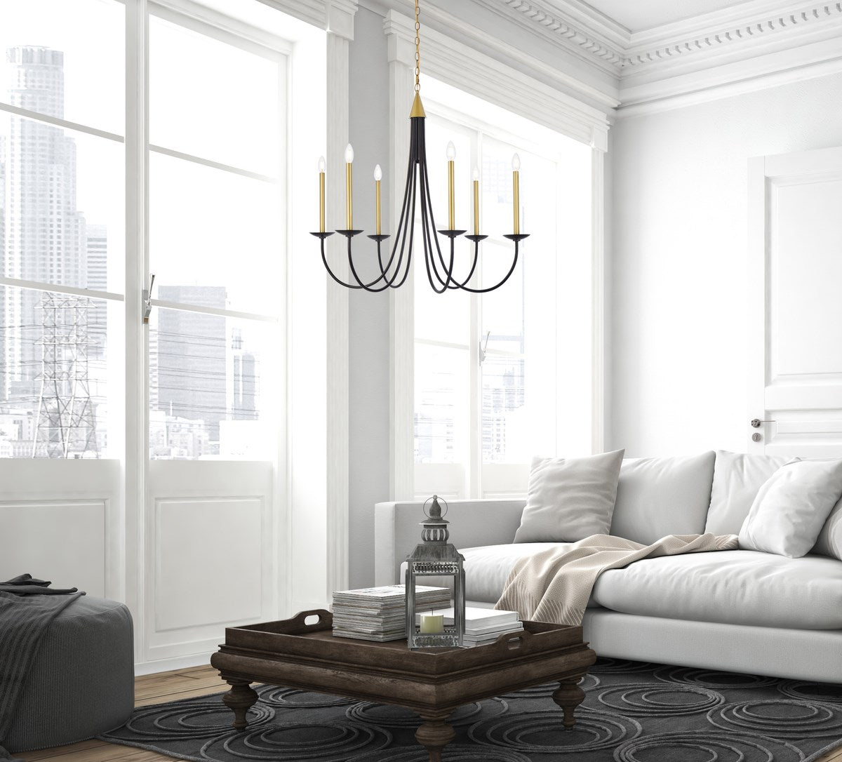 36 Inch Pendant In Black And Brass