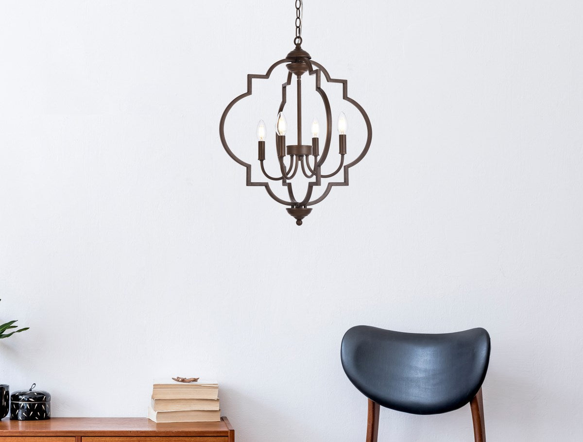 4 Lights Pendant In Weathered Oak