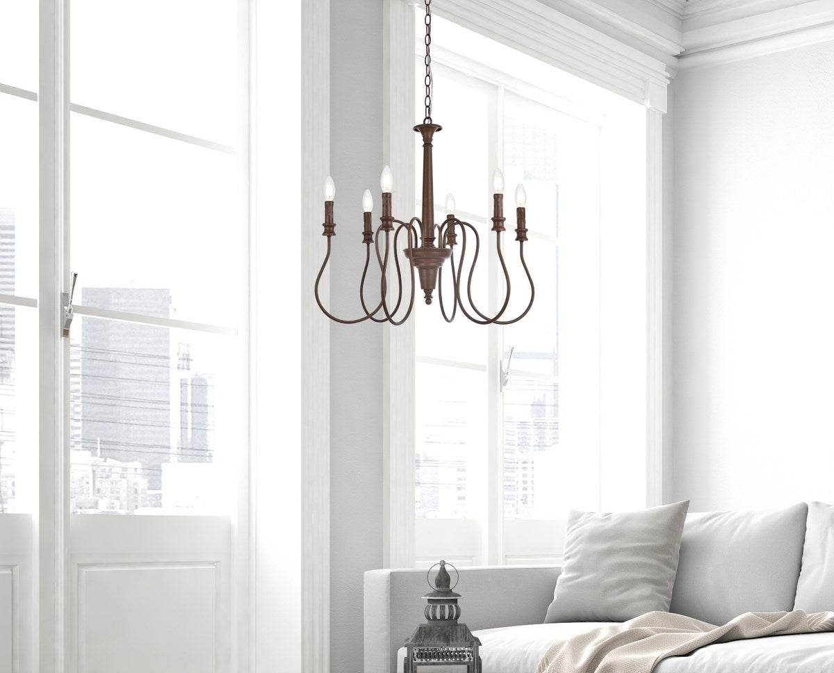 6 Lights Pendant In Weathered Oak