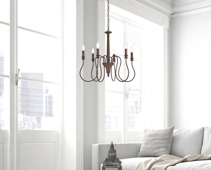 6 Lights Pendant In Weathered Oak
