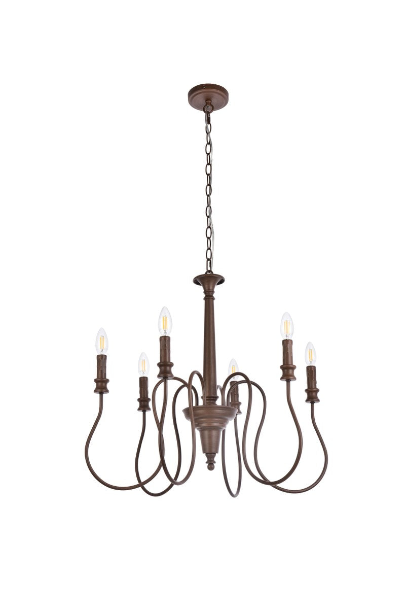 6 Lights Pendant In Weathered Oak