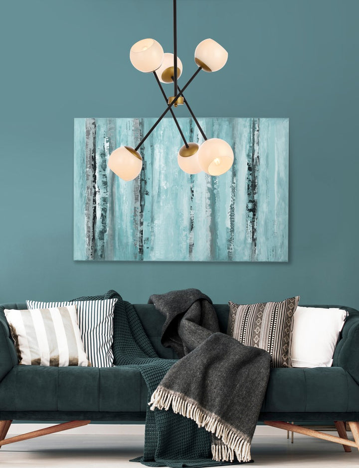 24 Inch Pendant In Black And Brass With White Shade