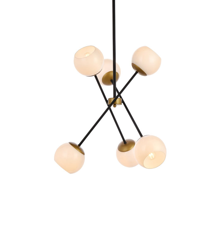 24 Inch Pendant In Black And Brass With White Shade