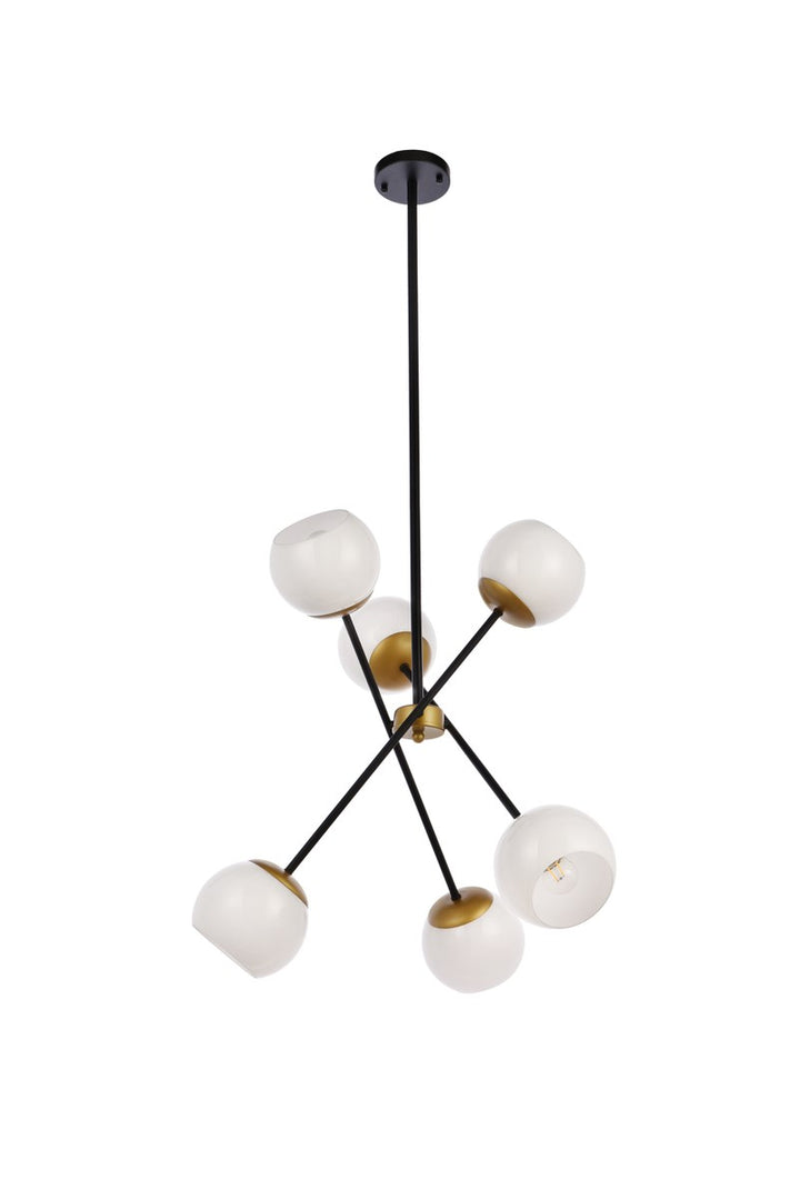 24 Inch Pendant In Black And Brass With White Shade