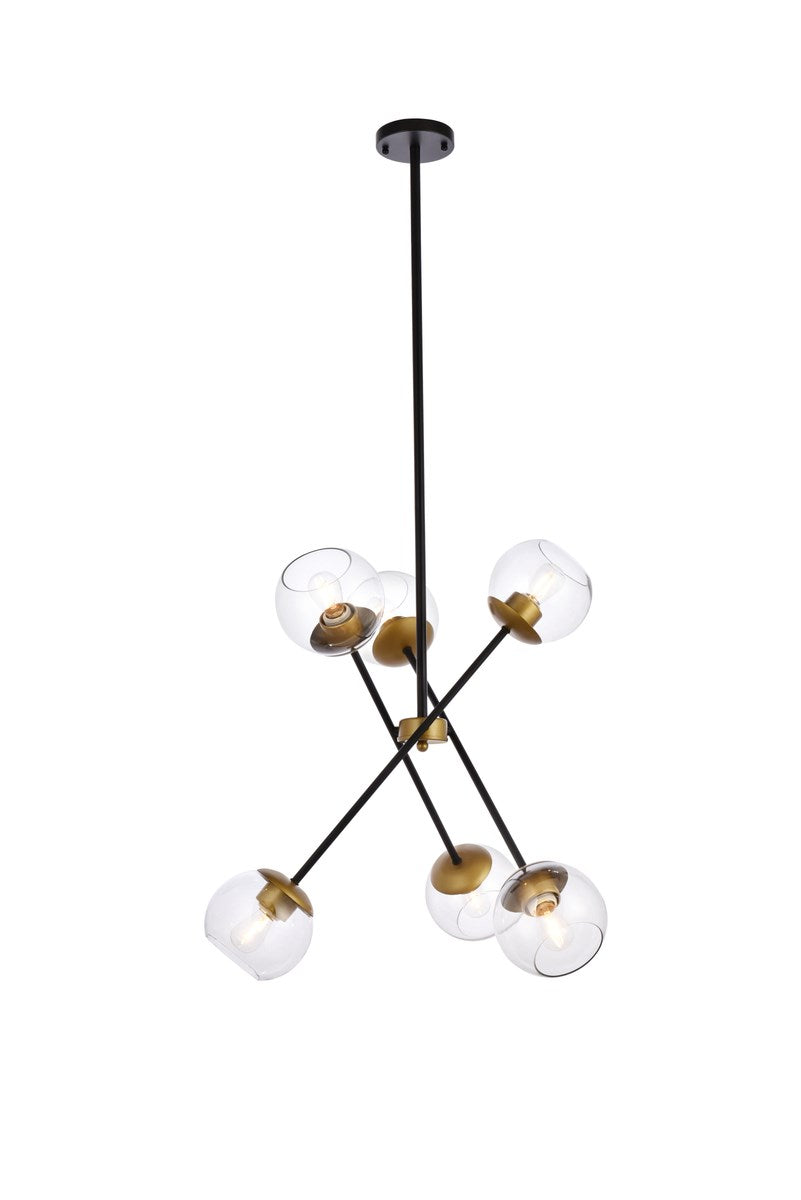 24 Inch Pendant In Black And Brass With Clear Shade by Living District
