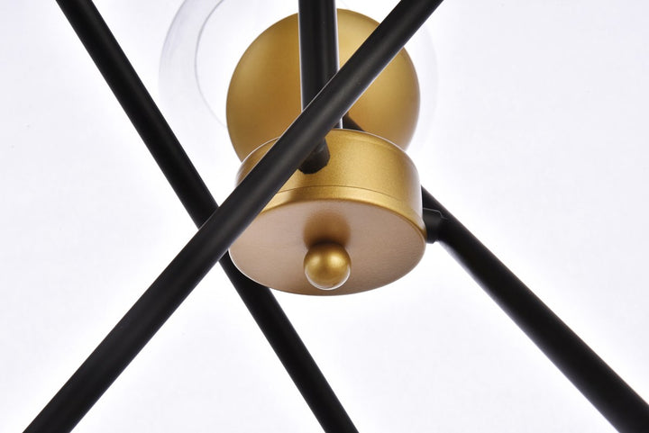 24 Inch Pendant In Black And Brass With Clear Shade