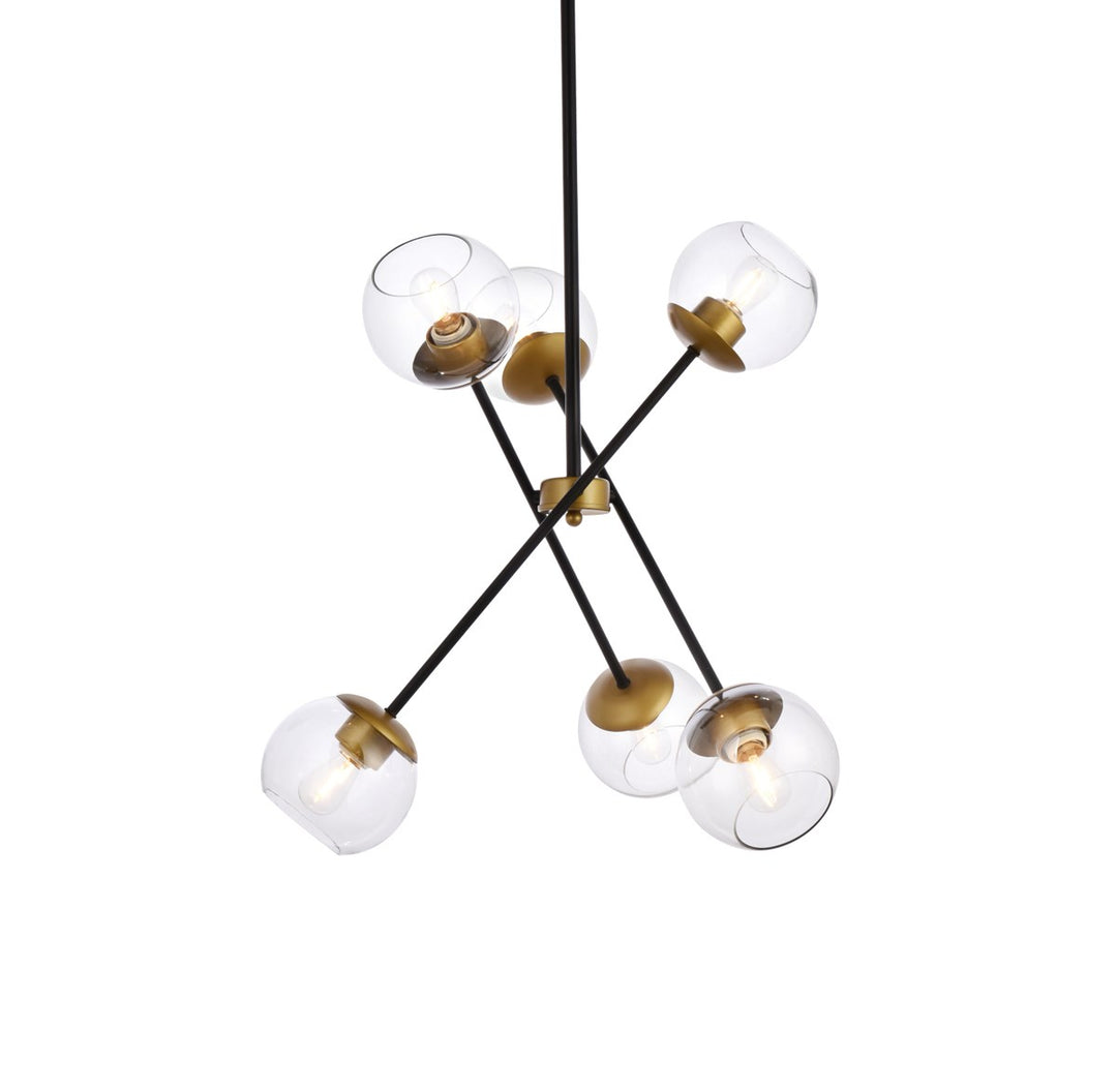 24 Inch Pendant In Black And Brass With Clear Shade