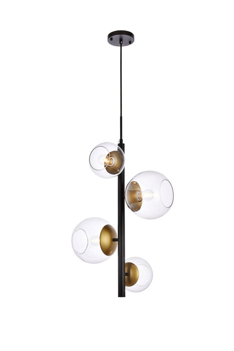 18 Inch Pendant In Black And Brass With Clear Shade by Living District